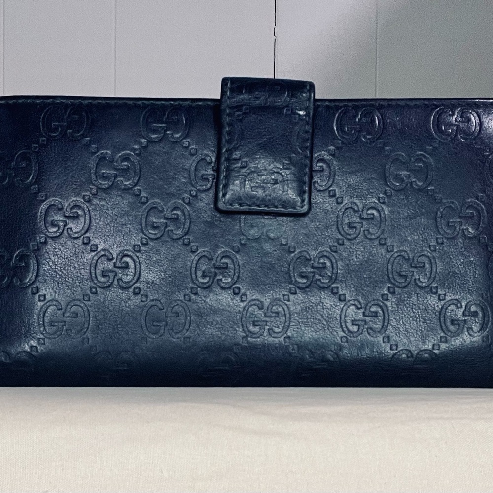 Gucci black leather GG Guccissima logo metal bar plate long wallet - Picture 2 of 10